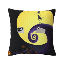 Nightmare Before Christmas örngott i linne, säckväv, fyrkantigt kuddfodral för soffa, bil, 16x16 18x18 20x20 tum, svart, utan inlägg