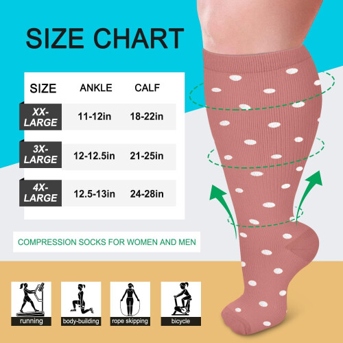 3 ζευγάρια κάλτσες συμπίεσης Plus Size για γυναίκες και άνδρες, φαρδιές γάμπες 20-30mmHg, 1