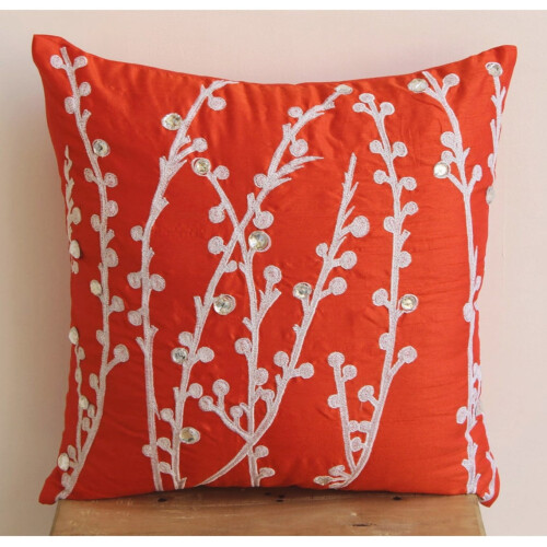 Μαξιλαροθήκη Coral Orange, 12x12 ιντσών με λουλούδια, τετράγωνη θήκη μαξιλαριού από 2