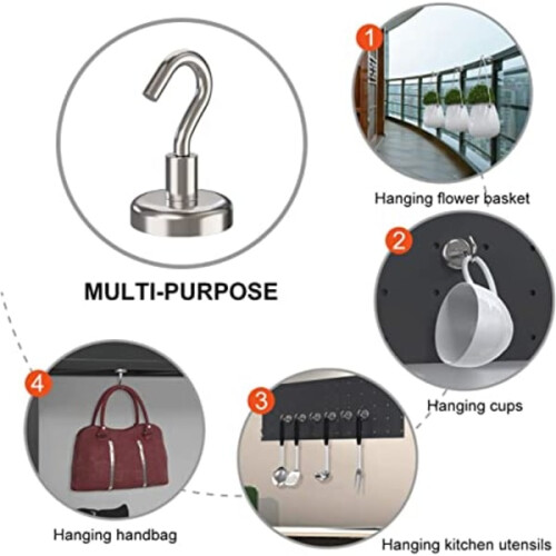 Magnetisk krok, 4-pack Silver 8kg 2