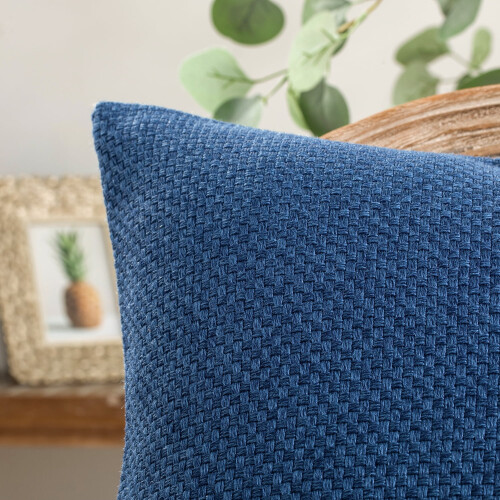 Phantoscope Classic Woven Textured Thick Solid Color Checker Plaid Series Decorative Throw Pillow, 12" x 20", Blue, 2 Pack 1