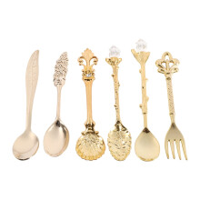 Growcolor 6-delige set vintage koninklijke stijl metalen mini koffielepels en -vorkjes keuken fruit koffie kit accessoires (??)