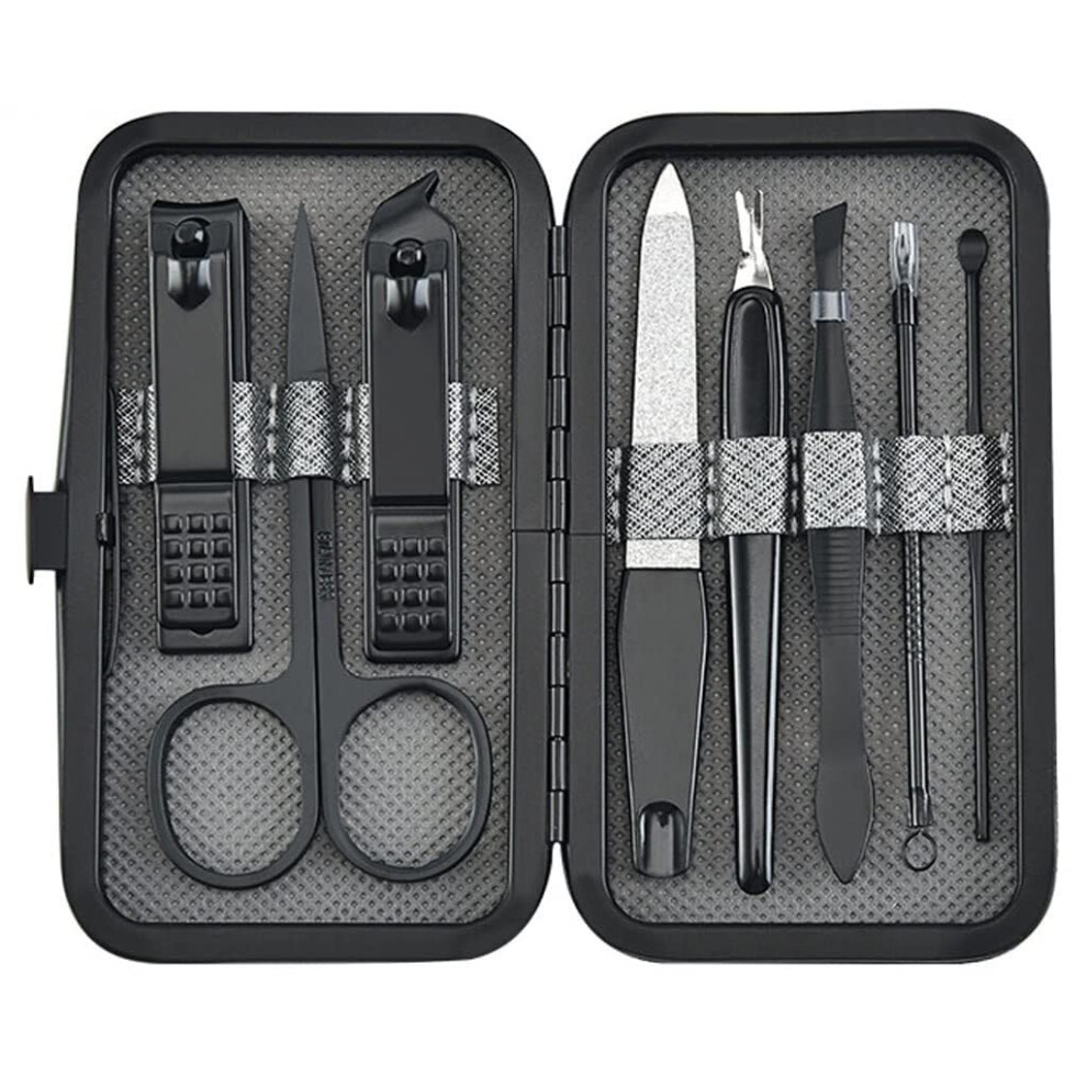 8 Piece Stainless Steel Nail Clippers Set with Scissors Tweezers Ear Pick Manicure Pedicure Kit