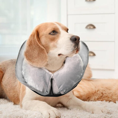 Inflatable Dog Collar for Post Surgery Recovery, Soft Adjustable Cone with Quick Drying Gray L 1