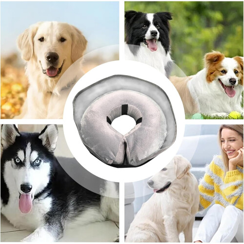 Inflatable Dog Collar for Post Surgery Recovery, Soft Adjustable Cone with Quick Drying Gray L 2