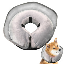 Inflatable Dog Collar for Post Surgery, Soft Adjustable Recovery Donut Cone, Quick Dry Gray M
