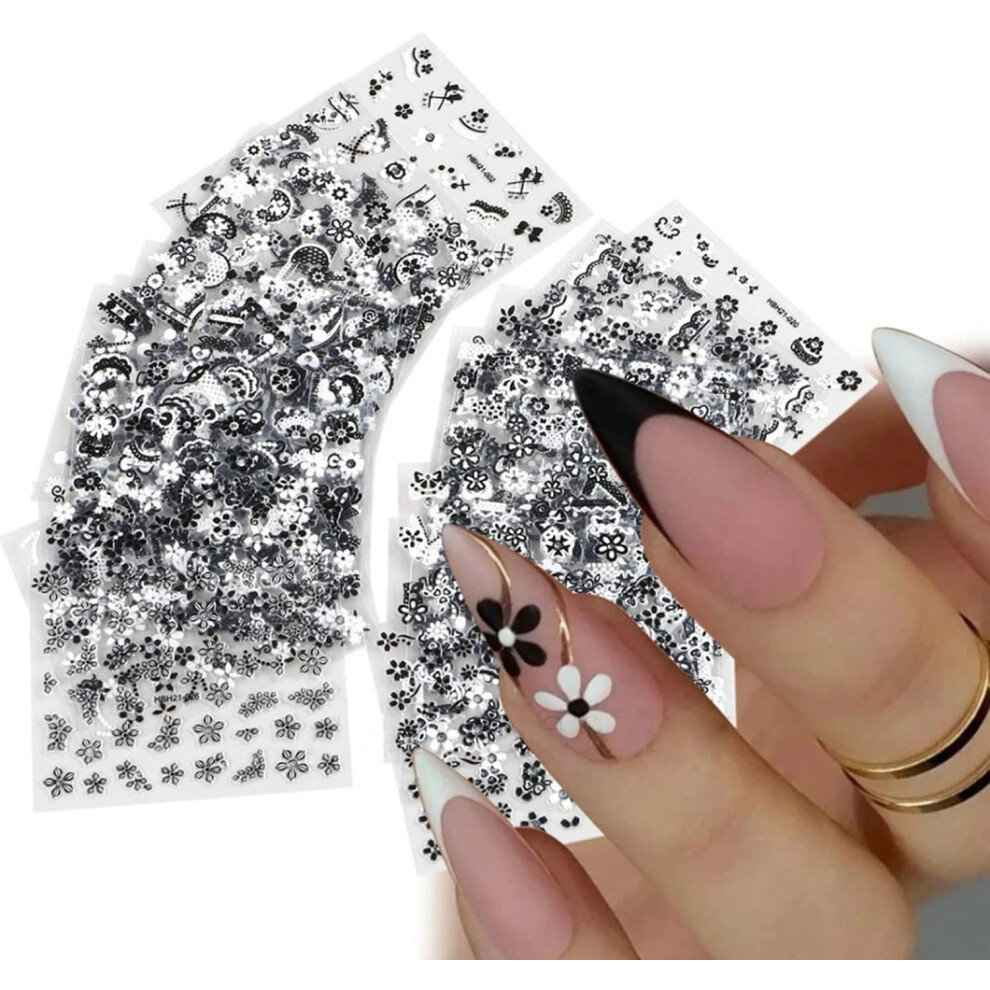 30 Sheets Black and White Flower Nail Art Stickers 3D SelfAdhesive Floral Nail Decals for DIY Manicure