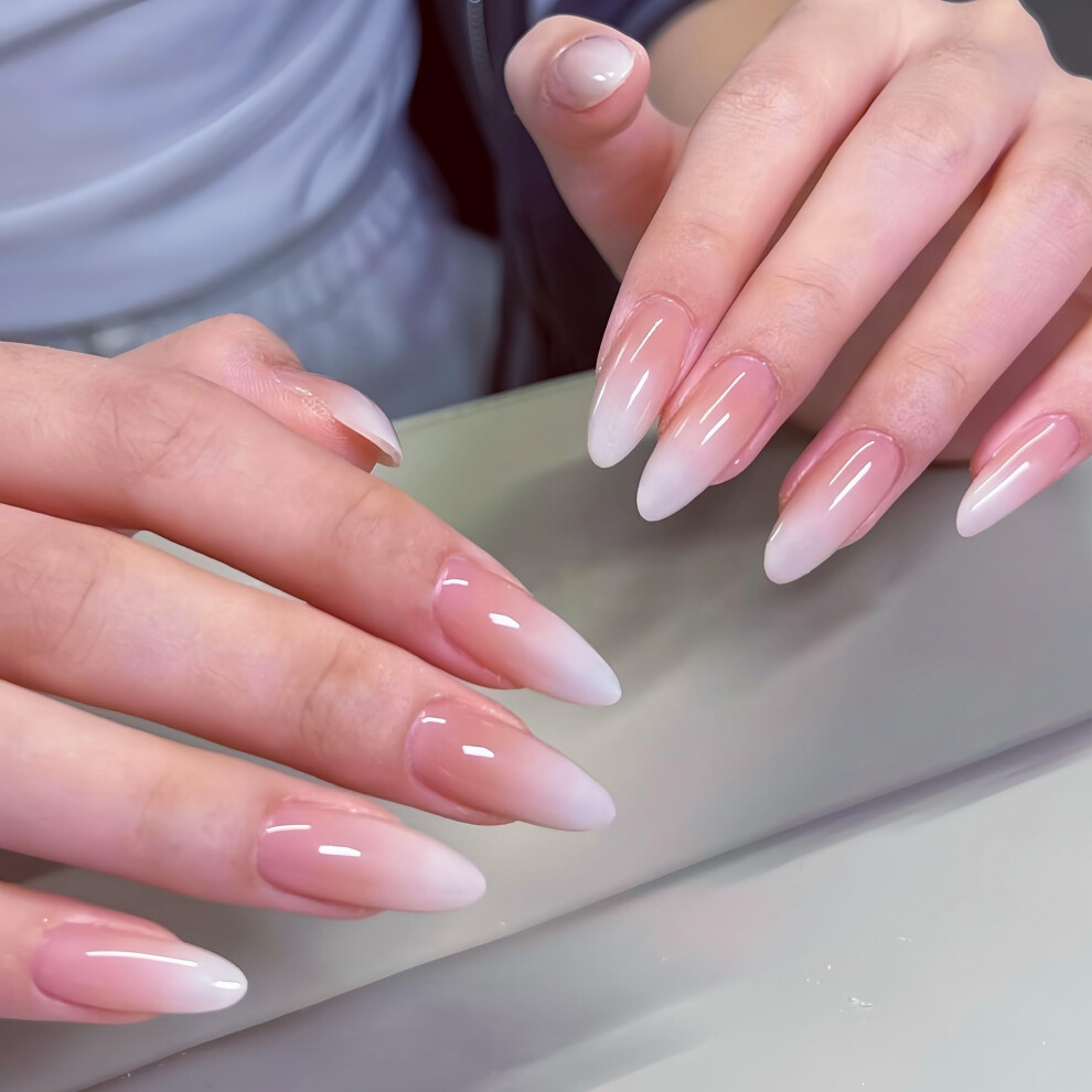 Handmade French Tip Press On Nails Reusable Square Short Fake Nails with Adhesive Tabs, 22pcs