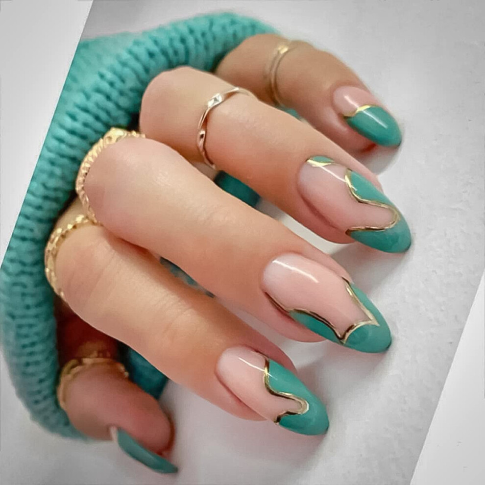 Green Almond Press On Nails Medium Acrylic Fake Nails With Glue Readytouse Manicure Kit 24Pcs