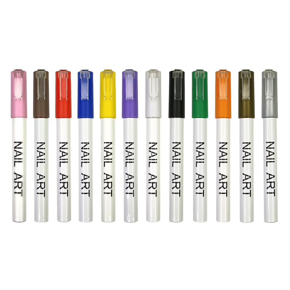 12Pcs Nail Art Pen Set with Fine Tip Liner for Precise Detailing and Multicolor Nail Designs