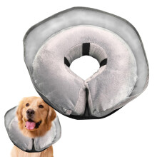 Inflatable Dog Cone Collar for Surgery Recovery, Adjustable Soft Pet Recovery Cone, Gray L