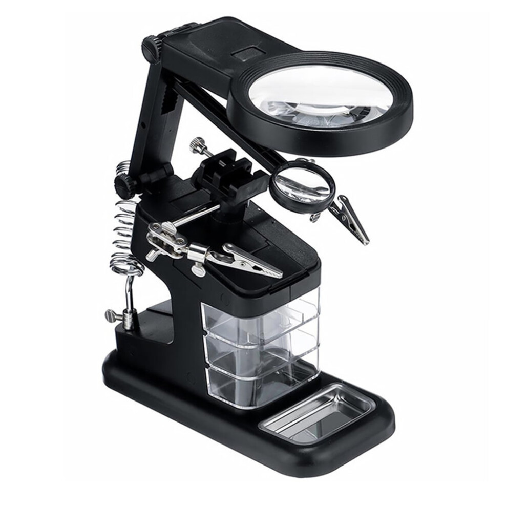 Black Desktop Led Lighted Magnifying Glass Soldering Station Adjustable Helping Hands Magnifier Glass Magnifier Station