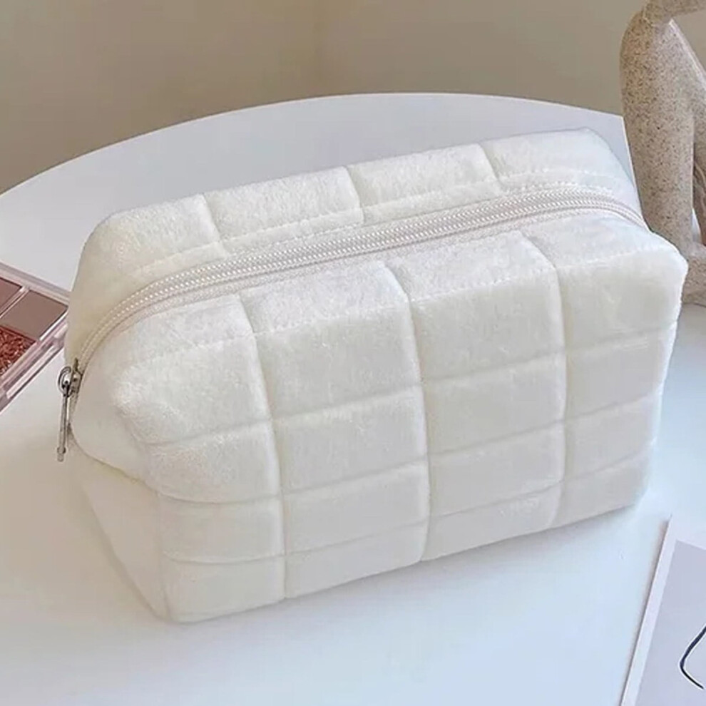 White Zipper Large Solid Color Cosmetic Bag Cute Makeup Bag For Women Travel Make Up Toiletry Bagï¼