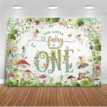Custom Fairy 1st Birthday Backdrop, Princess Girl Happy First Mushroom Fairy Birthday Background, Little Flowers Fairy Tale Wonderland Party
