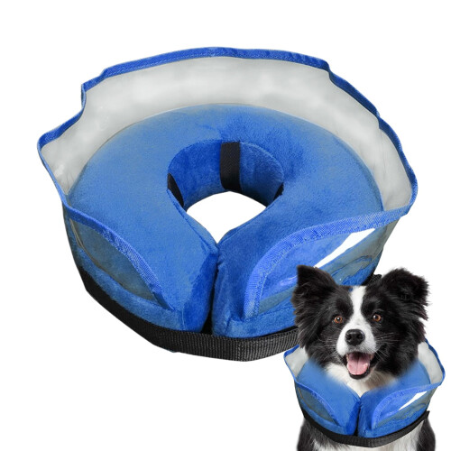 Inflatable Dog Cone for Post Surgery Recovery, Soft Adjustable Donut Collar, Blue L