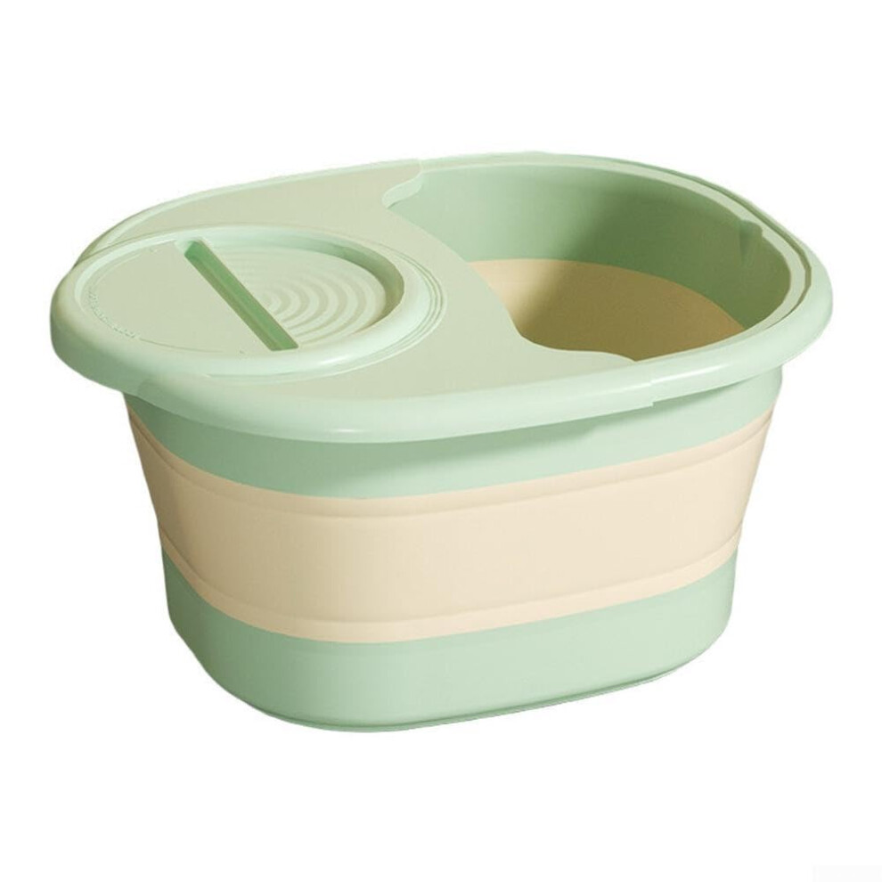 Green Foldable Silicone Foot Bath With Lid, Collapsible Foot Soak Tub For Home And Travel,