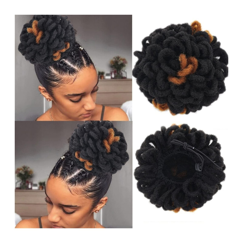 Unisex Black Messy Bun Hairpiece Synthetic Dreadlocks Afro Puff Drawstring Ponytail Extension For Women 1B27