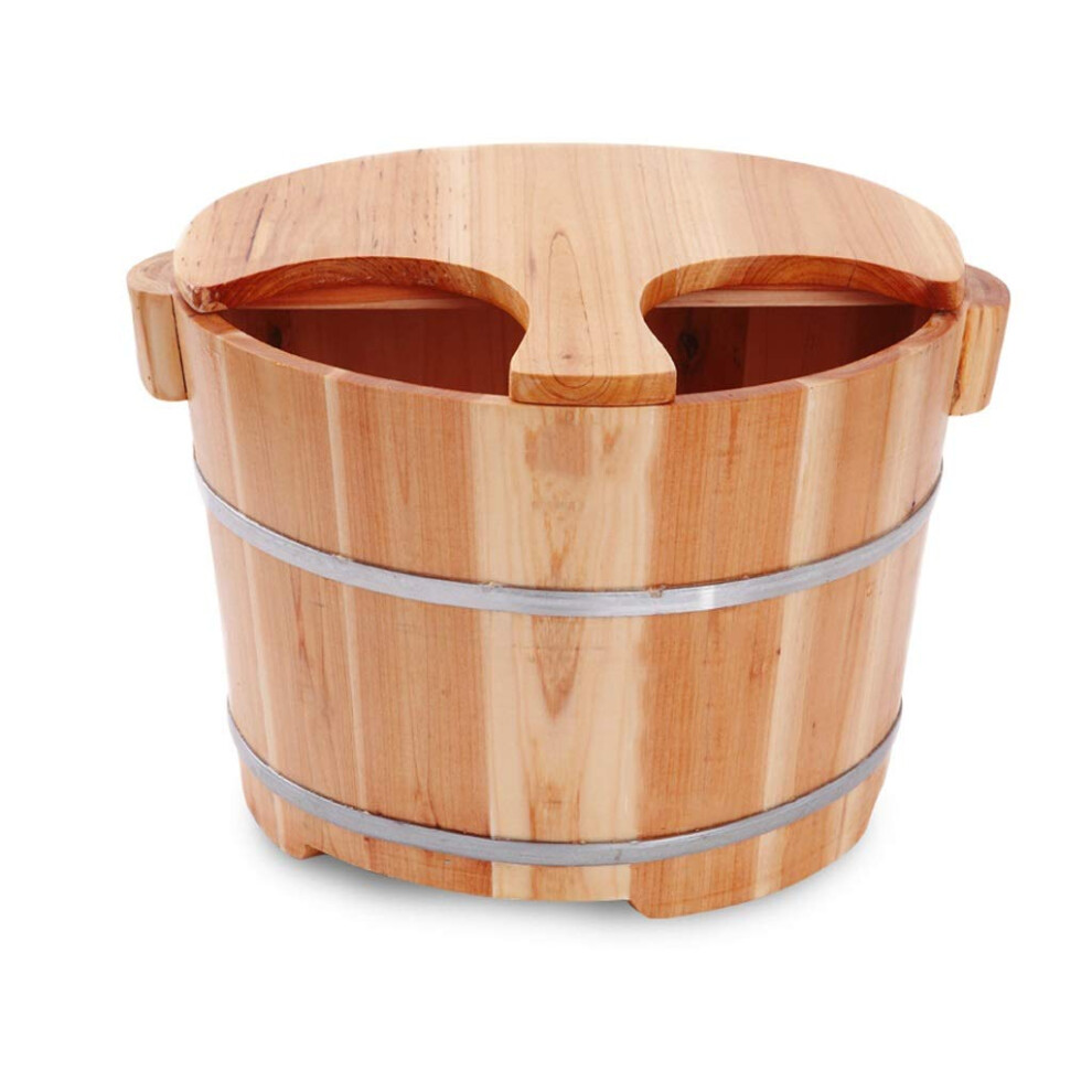 Large Cedar Wooden Foot Soak Tub with Heat Retention Lid and Ergonomic Massage Base 25cm