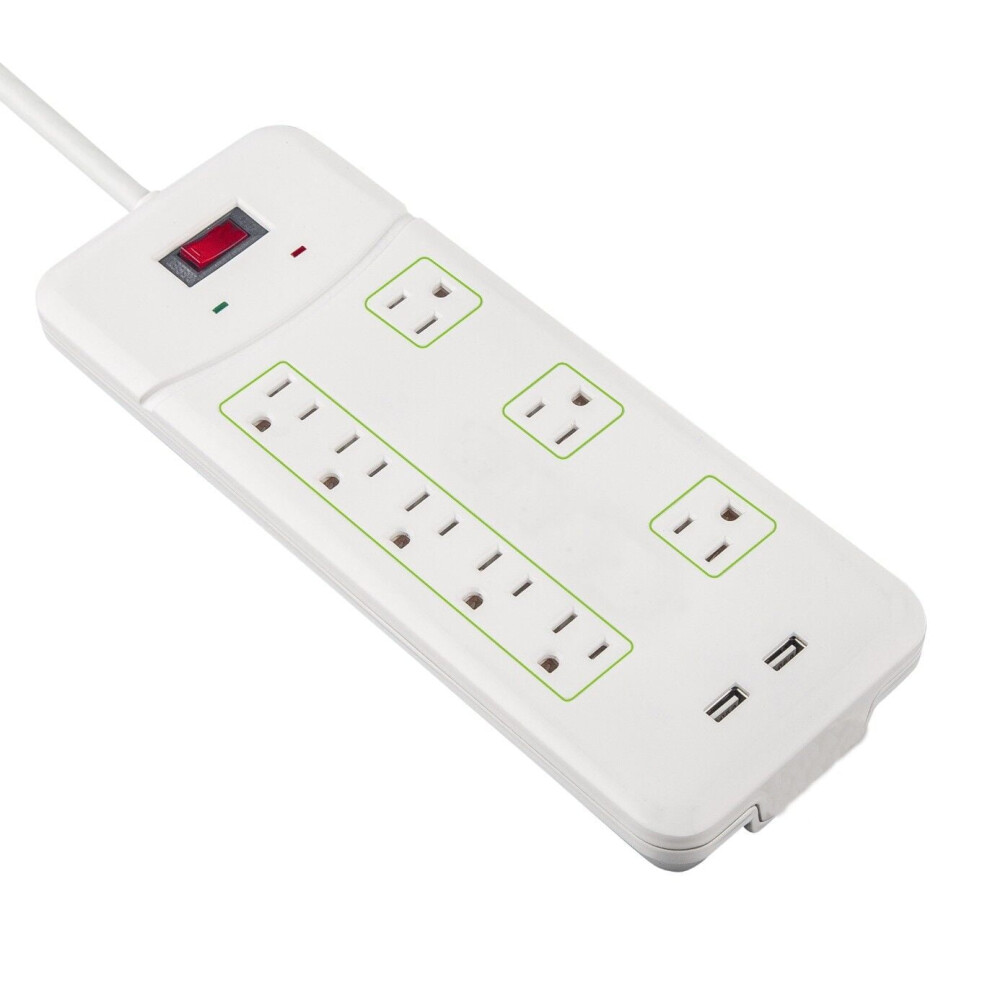 8 Outlet Power Strip Surge Protector With 2 Usb 3Ft 15A 125V 900J 9433291358269