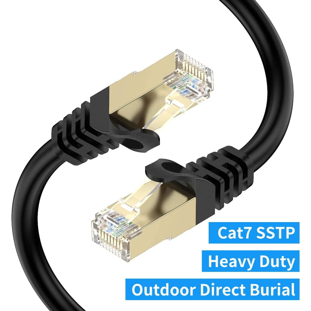 Cat7 Ethernet Cable 25Ft, Cat7 Outdoor Cable Triple Shielding Sstp 10Gbps 600Mhz Ethernet Patch Cable For Modem 9433291358351