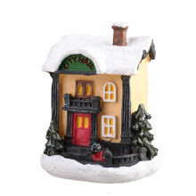 Seewan Mini Christmas Cottage LED Lighted Resin Houses, Festive Indoor Village Ornament for Table Top Decor