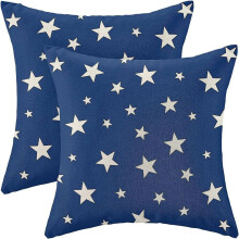 Capas de Almofada para o 4 de Julho, 45x45cm, Conjunto de 2, Listras Vermelhas com Estrelas Azuis, Decoração Patriótica dos EUA, Compatíveis com