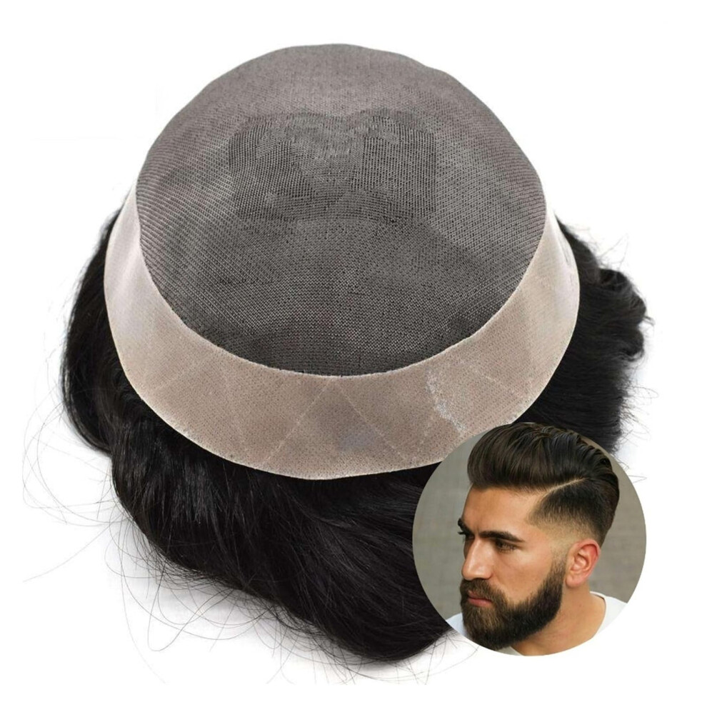Unisex Men's Lace Front Toupee Human Hair With Natural Hairline, 7X10 Durable Npu Base, Straight #1