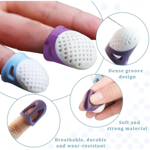 Sewing Thimbles Set, 4 Pcs Silicone Thimble Finger Protectors for Quilting Needlework 2 Sizes 1