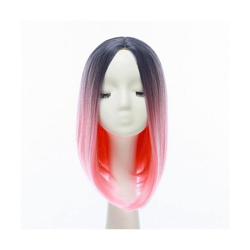 Unisex Pink Short Ombre Bob Wig Shoulder Length Straight Synthetic Cosplay Hair With Breathable Cap