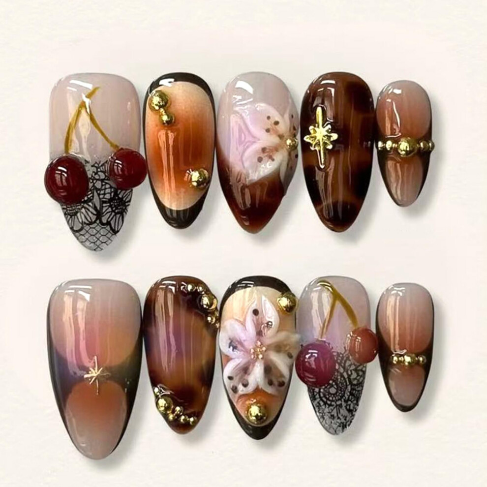 Medium Almond Press On Nails Acrylic French Tip Fake Nails Reusable Set 24Pcs