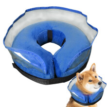 Inflatable Dog Cone Collar Adjustable QuickDry Soft Recovery Neck Guard for Post Surgery Blue L