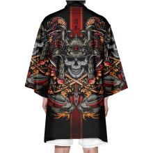 Men's Kimono Robe Japanese Printed Bathrobe Open Front Long Cardigan Black XL Breathable Fabric