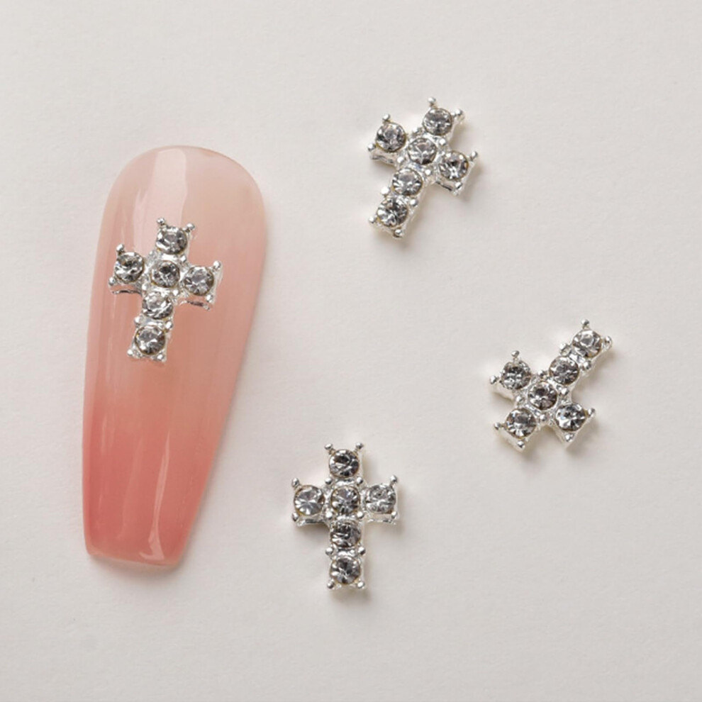10Pcs 3D Cross Nail Art Charms Gothic Punk Metal Alloy Rhinestones LongLasting Shine
