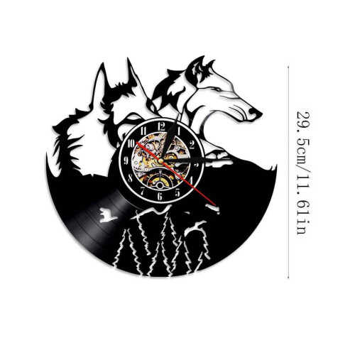 YiFudd Vinyl Record Wall Clock Double Wolf Vintage Wall Home Decor Stylized Wall Clock 2