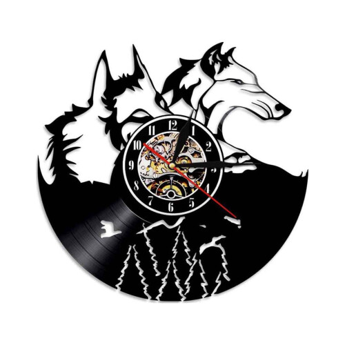 YiFudd Vinyl Record Wall Clock Double Wolf Vintage Wall Home Decor Stylized Wall Clock 1