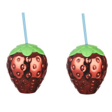 Lot de 2 gobelets boule disco fraise avec paille rouge, pour les fêtes, amovibles et réutilisables, à la piscine