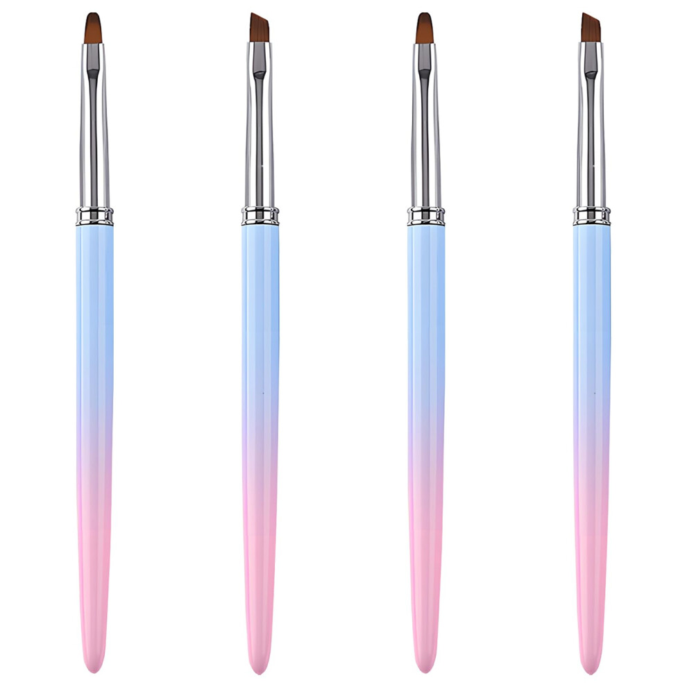 4 Pcs Nail Art Cleanup Brushes Set, Acetone Resistant Dual Shape Cuticle Cleaning Tools with Caps