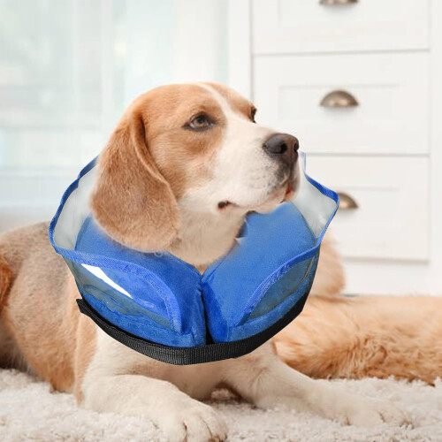 Inflatable Dog Cone for Post Surgery Recovery Adjustable Soft Collar Neck Protector Blue M 1