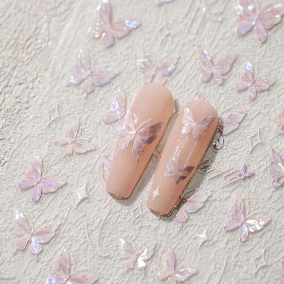 Butterfly Nail Stickers with 3D 5D Holographic Effect and Rhinestone Accents for Women Girls