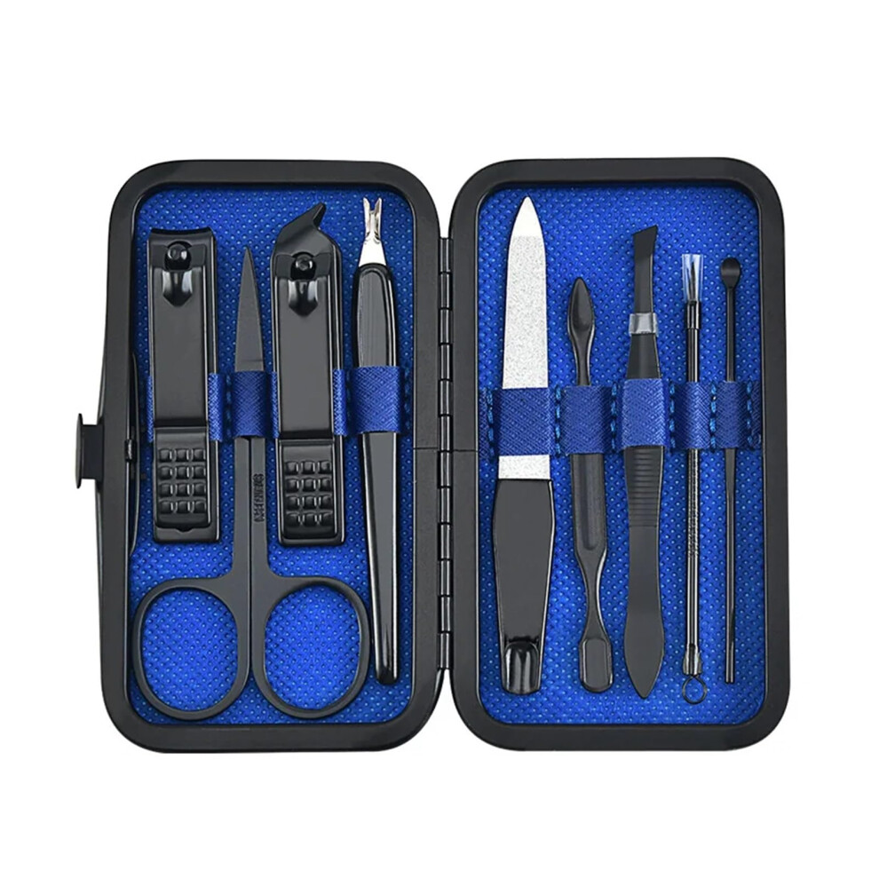 Manicure Set 9Piece Stainless Steel Pedicure Kit with Travel Case and RustResistant Tools Blue