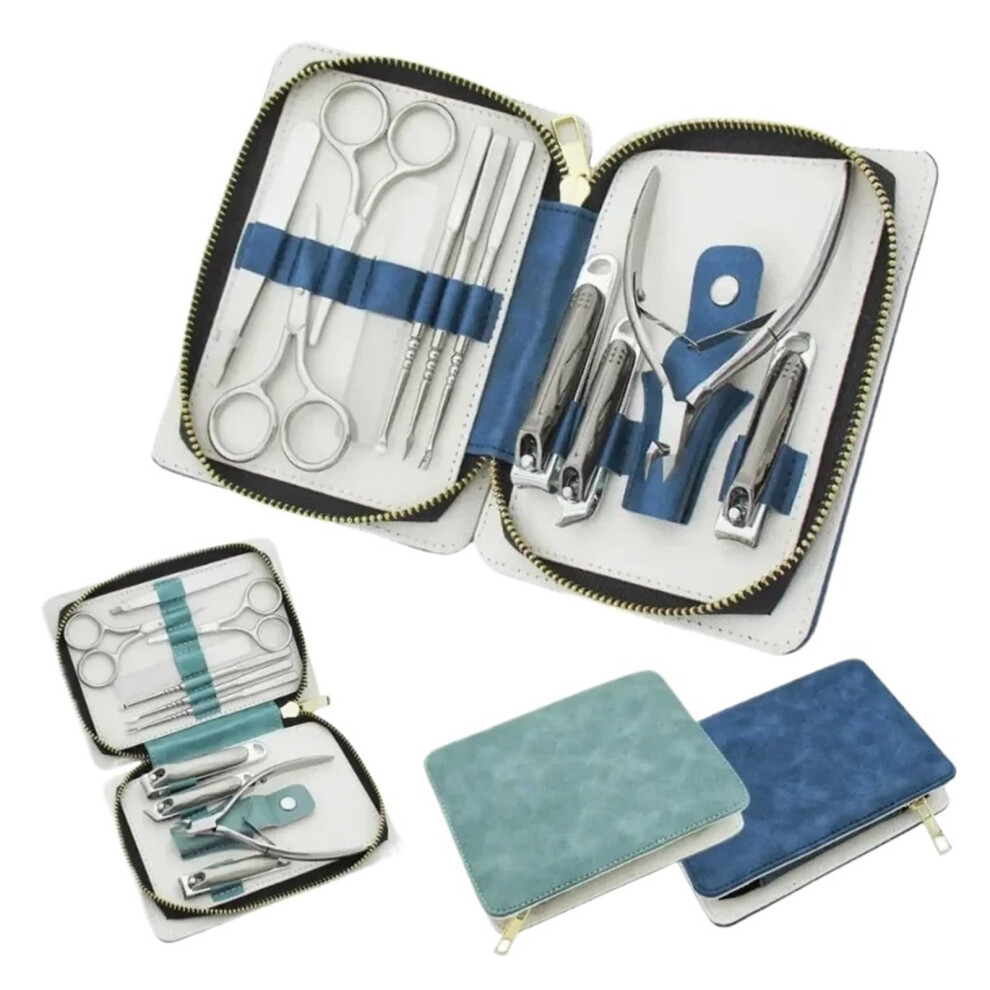 Green Manicure Pedicure Set 7Pc Stainless Steel Grooming Kit With Thick Toenail Cutter For Travel