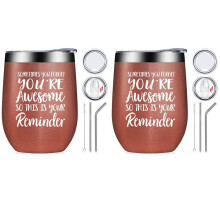 Set di 2 bicchieri da vino in acciaio inox da 355 ml, regali di pensionamento per donne, per donne, Sei fantastica - Oro rosa