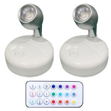 2 buc spoturi LED wireless reglabile, mini lumini cu baterii și telecomandă, lampă de perete rotativă care se poate fixa oriunde pentru artă în