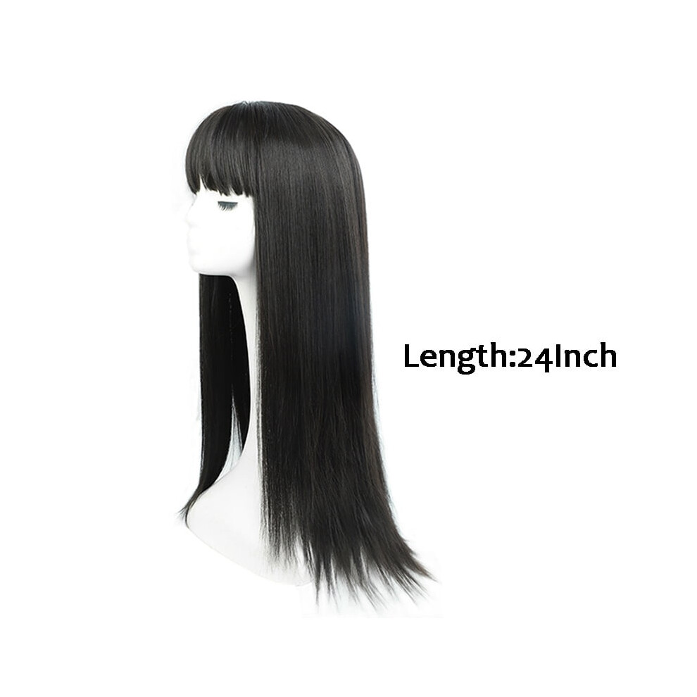 Unisex Black Straight Cosplay Wig With Bangs Long Anime Cosplay Synthetic Hair Women's Wigs