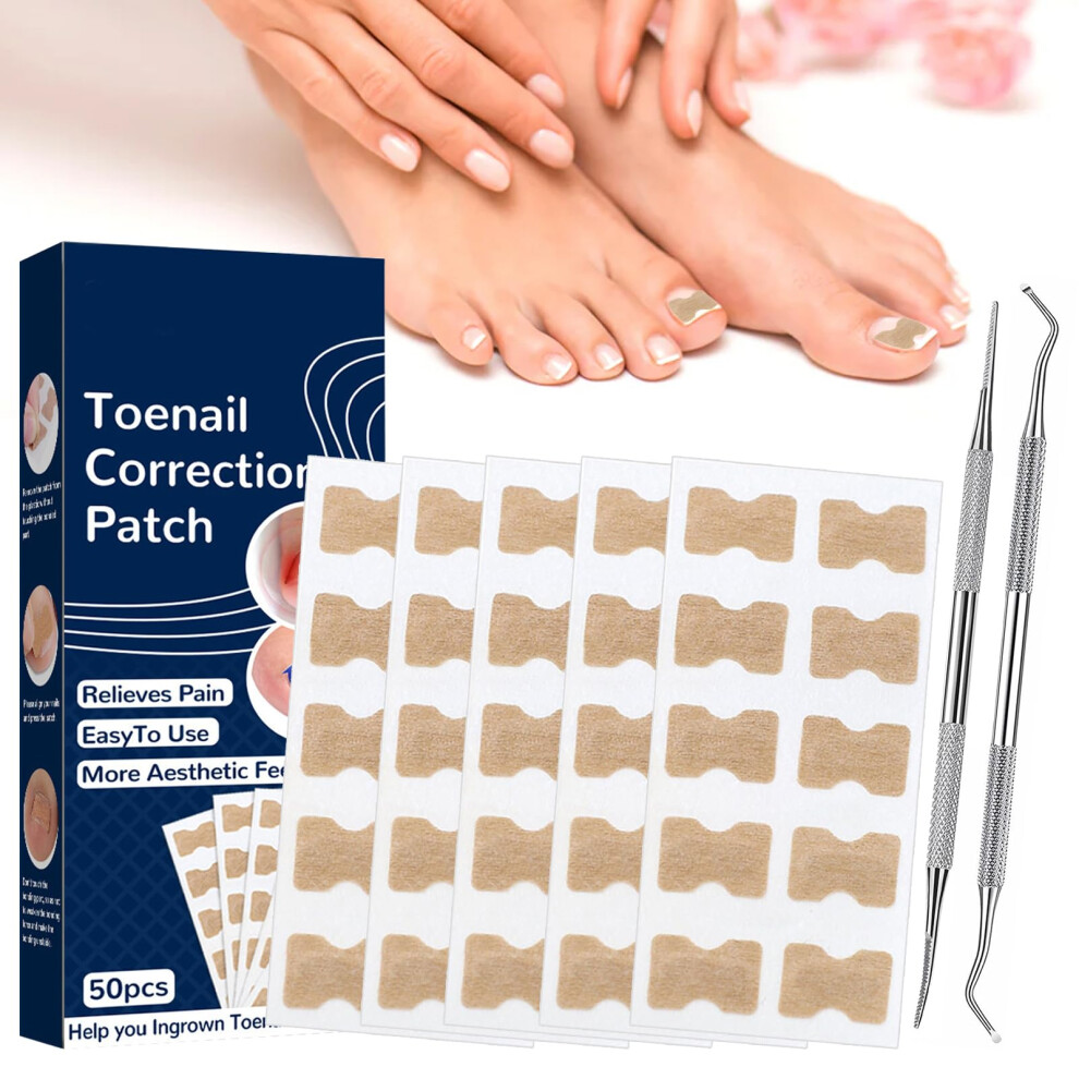 Ingrown Toenail Tool Kit with File and Lifter, Breathable Elastic Correction Patches, 50PCS