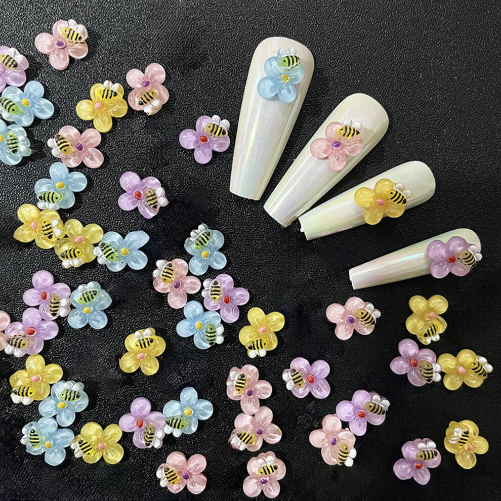 Pink/Blue/Purple Nail Art Charms 40Pcs Colorful 3D Resin Flowers Flat Back For Acrylic Nails And Diy Manicure