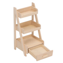 Miniatur 1/12 Birkenholz Puppenhaus Blumenregal, 3-stufiger Stand, 11x5cm