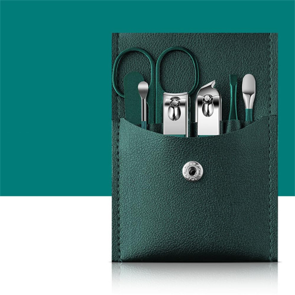 Dark/Green Stainless Steel Manicure Set With Nail Clippers, 7Piece Travel Nail Care Kit,