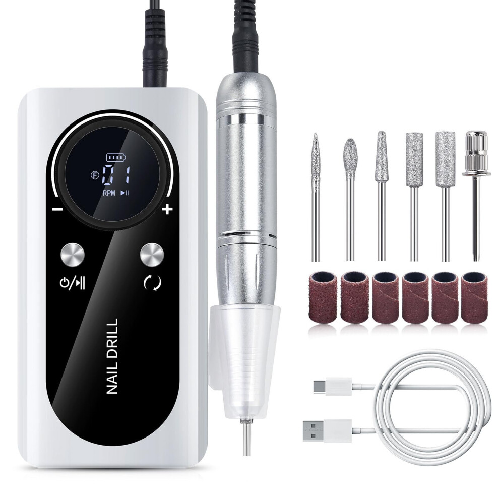 Rechargeable Electric Nail Drill 45000 RPM for Acrylic and Gel Nails, Cordless Professional Tool