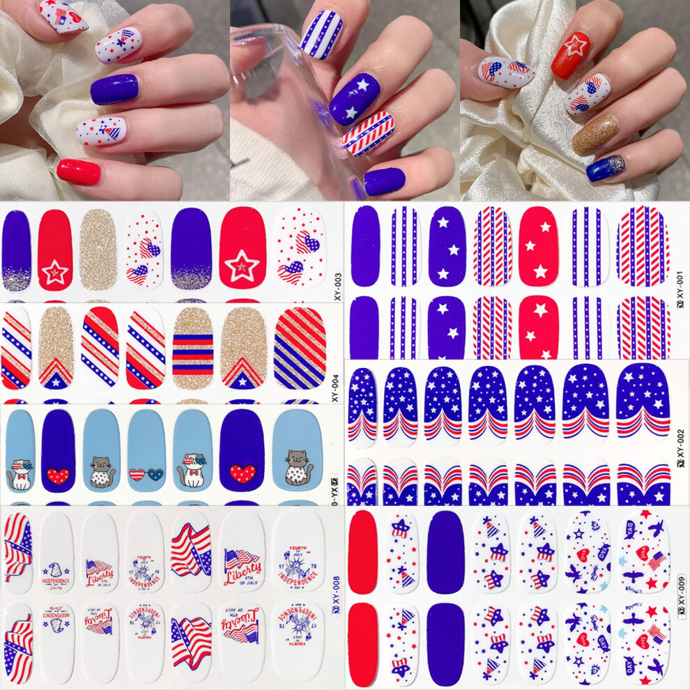 7 Sheets 4th of July Gel Nail Strips Patriotic Flag Nail Polish Wraps SelfAdhesive Manicure Designs